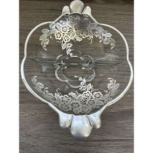 Divided  Relish Dish w/Sterling Silver Overlay Floral & Leaf Pattern‎ See Photos